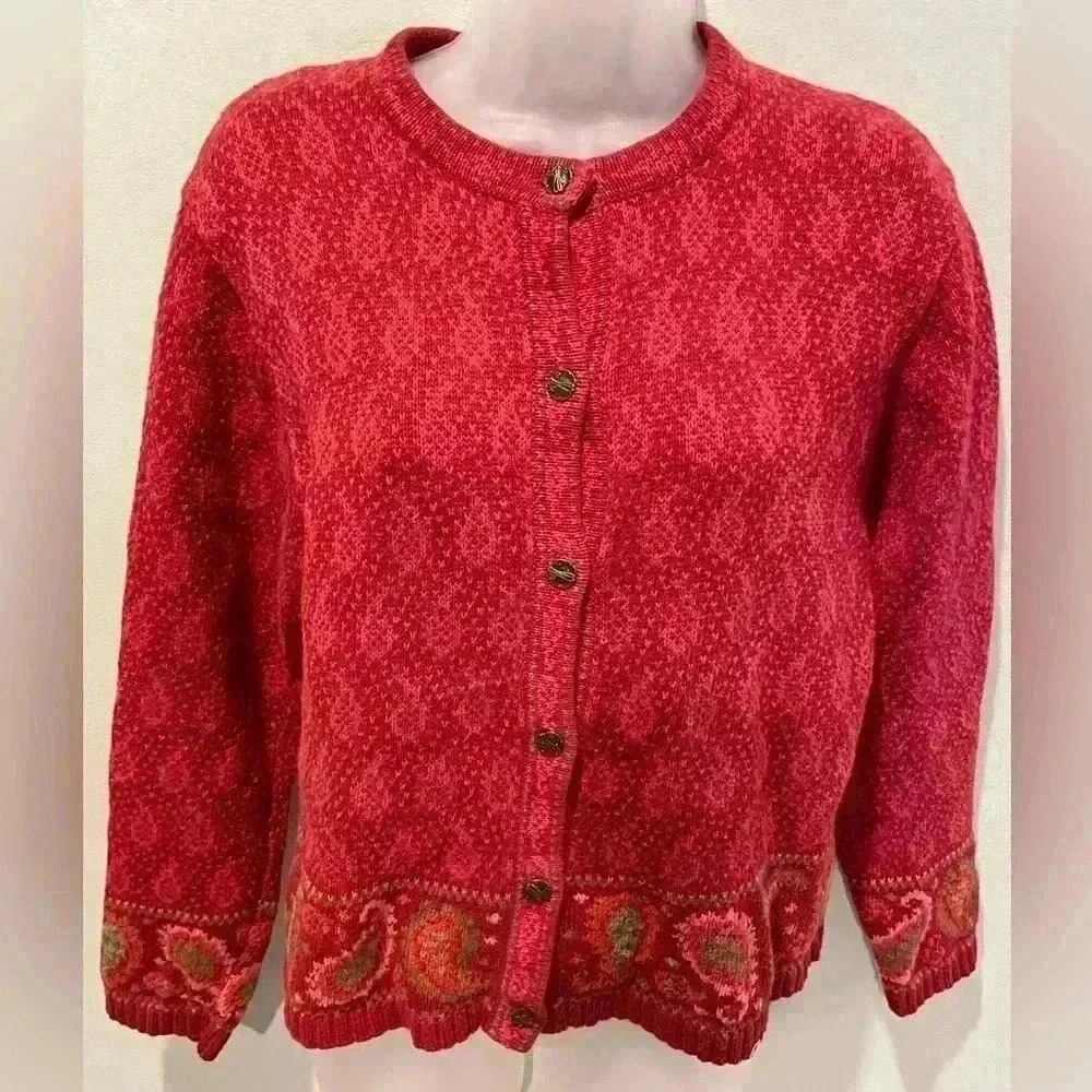 Nomadic Traders Nordic Cardigan Cottagecore Christmas Sweater Paisley Sz Medium